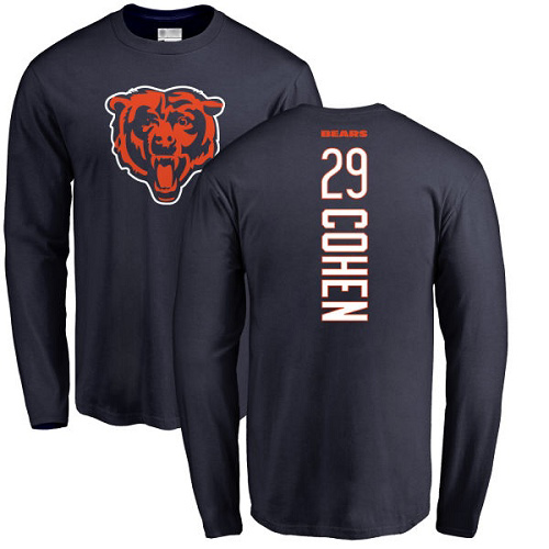 Chicago Bears Men Navy Blue Tarik Cohen Backer NFL Football #29 Long Sleeve T Shirt